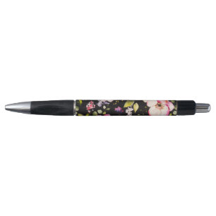 Waterverf roze geel rozen zwarte achtergrond pen