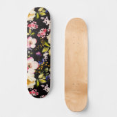 Waterverf roze geel rozen zwarte achtergrond persoonlijk skateboard (Voorkant)