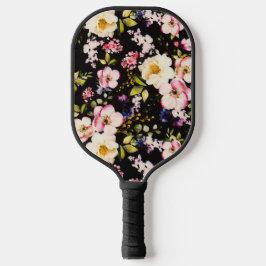 Waterverf roze geel rozen zwarte achtergrond pickleball paddle