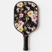 Waterverf roze geel rozen zwarte achtergrond pickleball paddle (Achterkant)