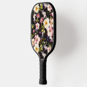 Waterverf roze geel rozen zwarte achtergrond pickleball paddle (Links)