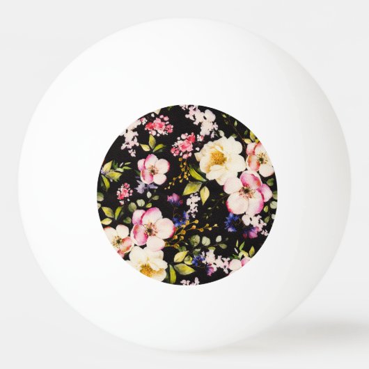 Waterverf roze geel rozen zwarte achtergrond pingpongbal (Voorkant)