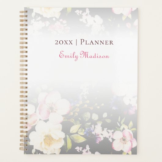 Waterverf roze geel rozen zwarte achtergrond planner (Voorkant)