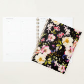 Waterverf roze geel rozen zwarte achtergrond planner (Display)