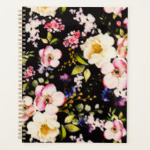 Waterverf roze geel rozen zwarte achtergrond planner (Voorkant)