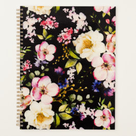 Waterverf roze geel rozen zwarte achtergrond planner