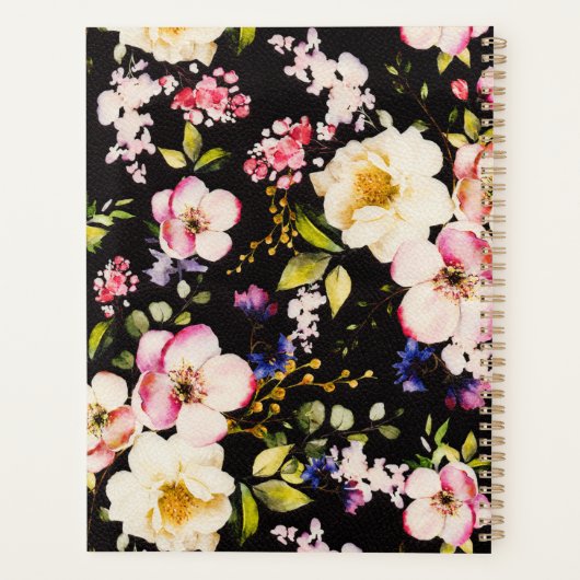 Waterverf roze geel rozen zwarte achtergrond planner (Achterkant)