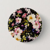 Waterverf roze geel rozen zwarte achtergrond ronde button 5,7 cm (Voorkant)