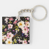 Waterverf roze geel rozen zwarte achtergrond sleutelhanger (Achterkant)