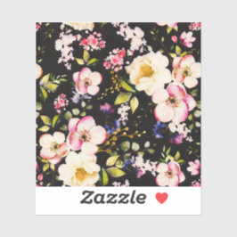 Waterverf roze geel rozen zwarte achtergrond sticker