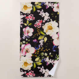 Waterverf roze geel rozen zwarte achtergrond strandlaken