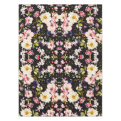 Waterverf roze geel rozen zwarte achtergrond tafelkleed (Voorkant)