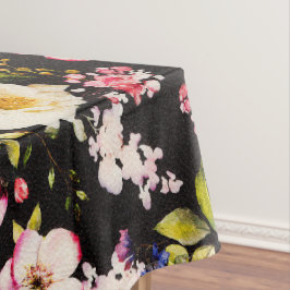 Waterverf roze geel rozen zwarte achtergrond tafelkleed