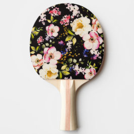 Waterverf roze geel rozen zwarte achtergrond tafeltennisbatje
