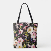 Waterverf roze geel rozen zwarte achtergrond tote bag (Achterkant)