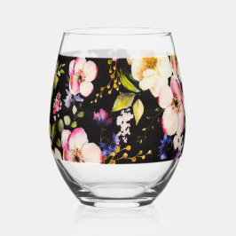 Waterverf roze geel rozen zwarte achtergrond wijnglas zonder voet