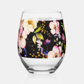 Waterverf roze geel rozen zwarte achtergrond wijnglas zonder voet (Achterkant)