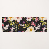 Waterverf roze geel rozen zwarte achtergrond yogamat (Achterkant (horizontaal))