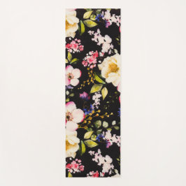 Waterverf roze geel rozen zwarte achtergrond yogamat