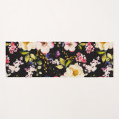 Waterverf roze geel rozen zwarte achtergrond yogamat (Voorkant (horizontaal))