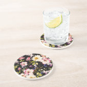 Waterverf roze geel rozen zwarte achtergrond zandsteen onderzetter (Zijkant)