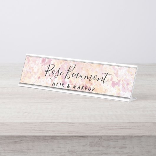 Waterverf Roze Geel Script Handtekening Naam Bord Bureau Naambordje (Voorkant)