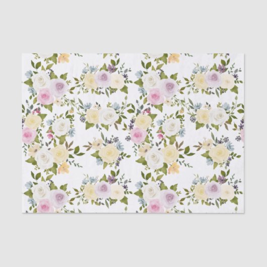 Waterverf Roze Geel Witte Rozen Baby shower Tissuepapier (Voorkant)