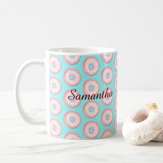 Waterverf Roze Geglazuurde Sprinkle Donuts Koffiemok (Met donut)