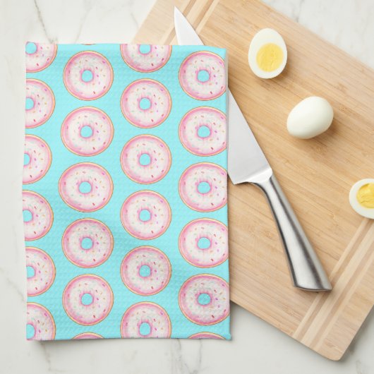 Waterverf Roze Geglazuurde Sprinkle Donuts Theedoek (Quarter Fold)