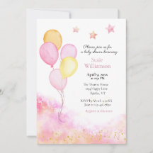 Waterverf Roze & Gele Ballon Baby Shower