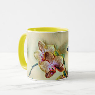 Waterverf Roze Gele Orchidee Bloemen Mok