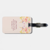 Waterverf Roze Gele Rozen, Monogram Bagagelabel (Achterkant horizontaal)