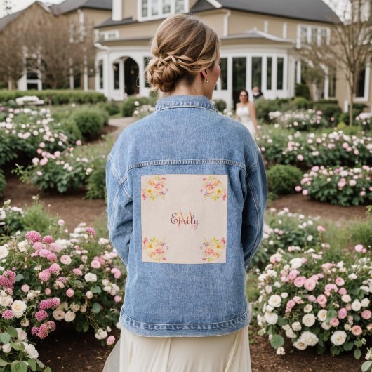 Waterverf Roze Gele Rozen, Monogram Denim Jacket (Huwelijk Achterkant)
