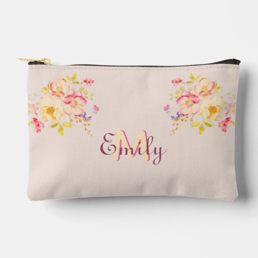 Waterverf Roze Gele Rozen, Monogram Etui (Voorkant)