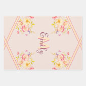 Waterverf Roze Gele Rozen, Monogram Inpakpapier Vel (Voorkant 3)