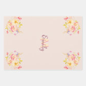 Waterverf Roze Gele Rozen, Monogram Inpakpapier Vel (Voorkant 2)