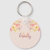 Waterverf Roze Gele Rozen, Monogram Sleutelhanger (Achterkant)