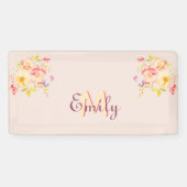 Waterverf Roze Gele Rozen, Monogram Spandoek (Horizontaal)