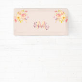 Waterverf Roze Gele Rozen, Monogram Spandoek (Insitu)