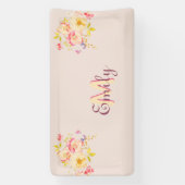 Waterverf Roze Gele Rozen, Monogram Spandoek (Verticaal)