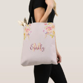 Waterverf Roze Gele Rozen, Monogram Tote Bag (Dichtbij)