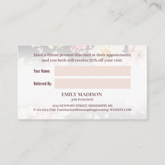 Waterverf Roze Gele Rozen op zwart, Monogram Aanbevelingskaartje (Achterkant)