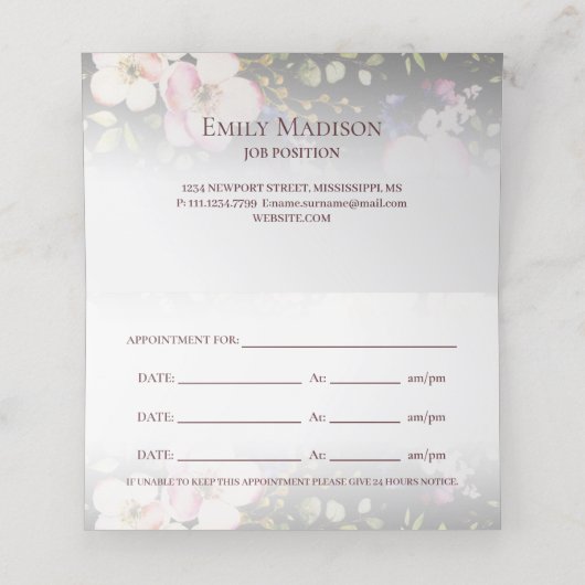 Waterverf Roze Gele Rozen op zwart, Monogram Afsprakenkaart (Binnenkant ongevouwen)