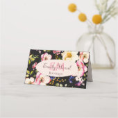 Waterverf Roze Gele Rozen op zwart, Monogram Afsprakenkaart (Voorkant)