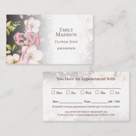 Waterverf Roze Gele Rozen op zwart, Monogram Afsprakenkaartje