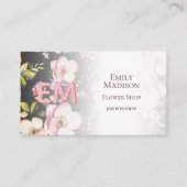 Waterverf Roze Gele Rozen op zwart, Monogram Afsprakenkaartje (Voorkant)