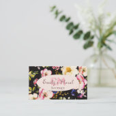 Waterverf Roze Gele Rozen op zwart, Monogram Afsprakenkaartje (Staand voorkant)