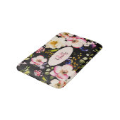 Waterverf Roze Gele Rozen op zwart, Monogram Badmat (Gekanteld)