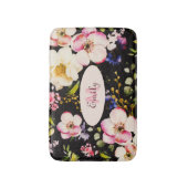 Waterverf Roze Gele Rozen op zwart, Monogram Badmat (Voorkant Verticaal)