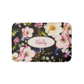 Waterverf Roze Gele Rozen op zwart, Monogram Badmat (Voorkant)